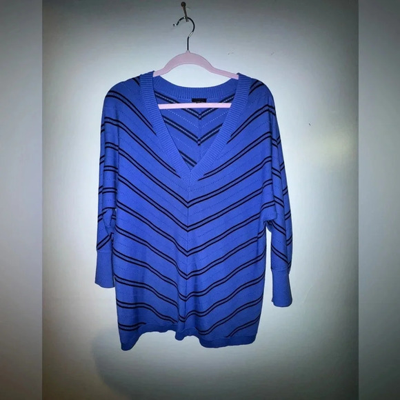 Talbots women's Blue V-Neck Chevron Stripe Cotton Blend Pullover Sweater Size XL - Picture 1 of 5